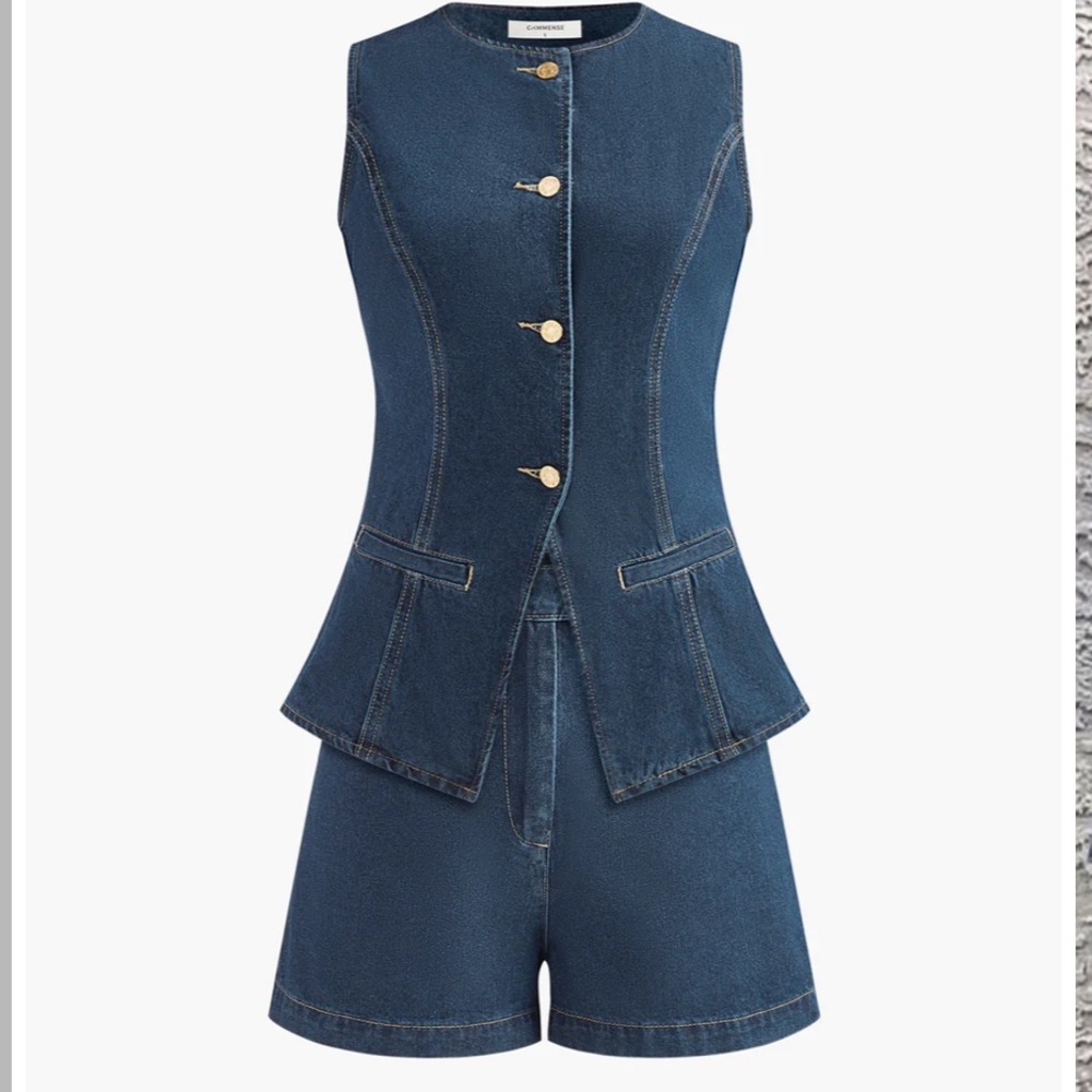 Commense Blue Denim Vest and Shorts Set